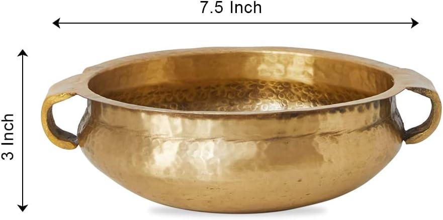 Handcrafted Gold Hammered Brass Decorative Bowl with Handles