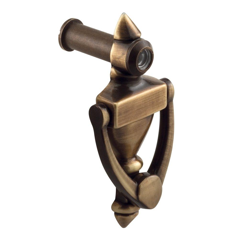 Door Knocker and Viewer, 1/2 in. Bore, 160-Degree View Angle, Antique Brass