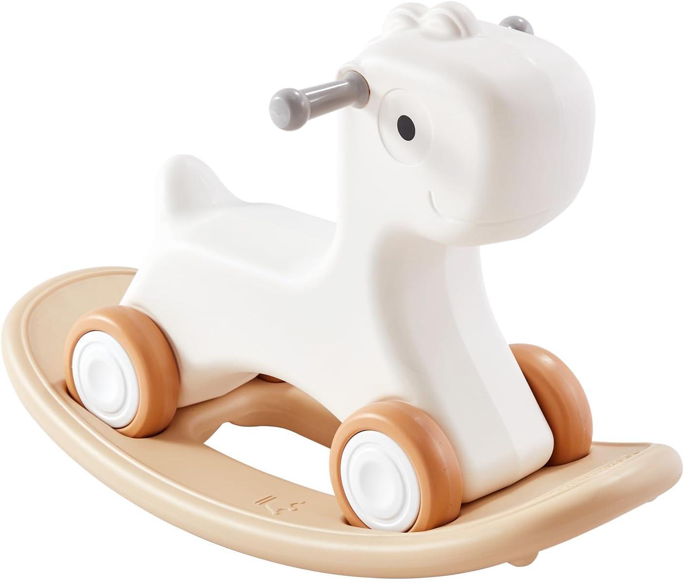 3 in 1 Rocking Horse for Toddlers 1-3 Years, Baby Rocking Horse with Detachable Balance Board and 4 Smooth Wheels, Support up to HDPE Material 80 lbs Kids Ride on Toy, 40 Swinging, White