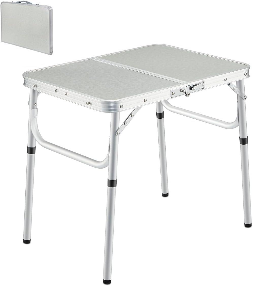 REDCAMP Aluminum Frame Camping Table 4 Foot, Portable Folding Table Adjustable Height Lightweight for Picnic Beach Outdoor Indoor,48 x 24 inches