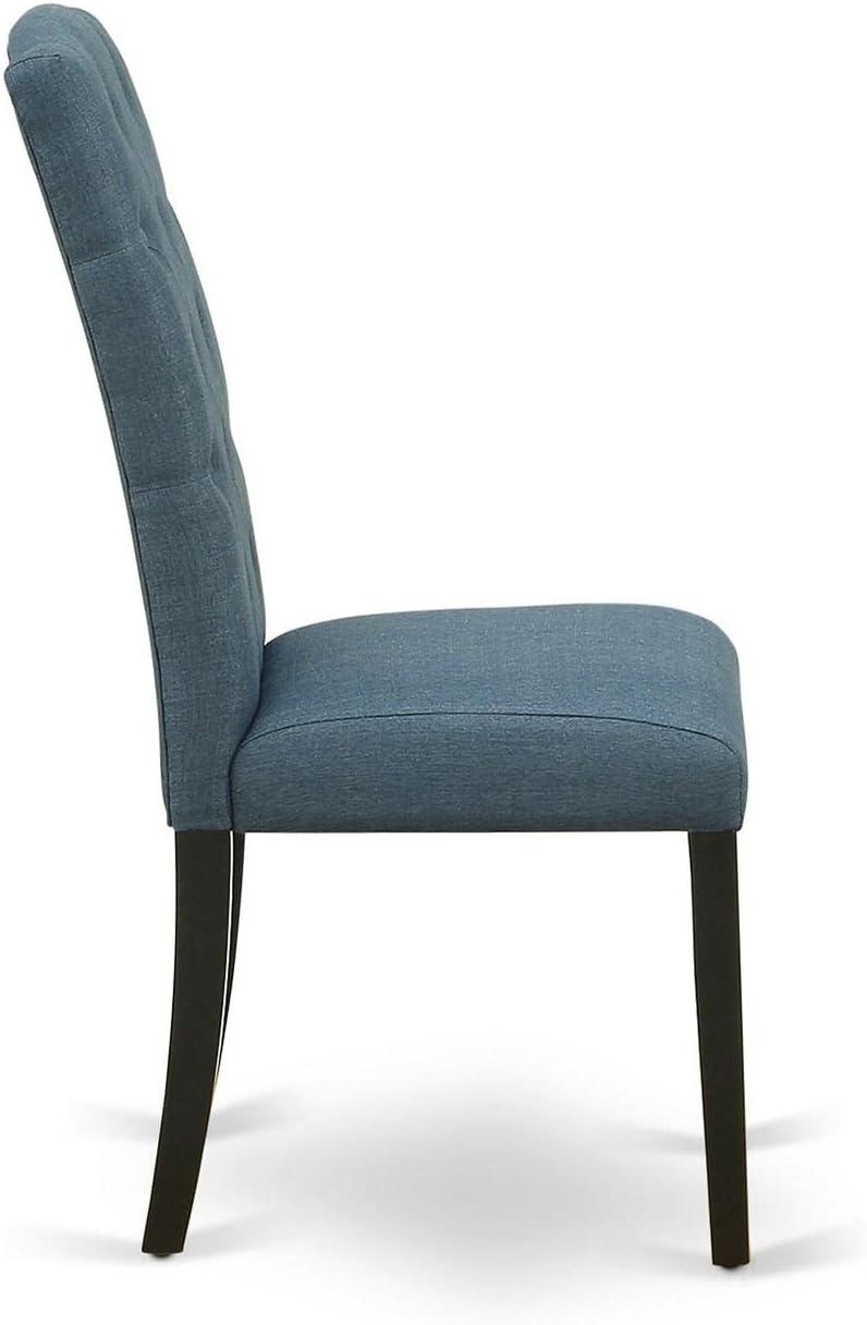 Celina Blue Linen Upholstered Parsons Side Chair with Black Legs - Set of 2