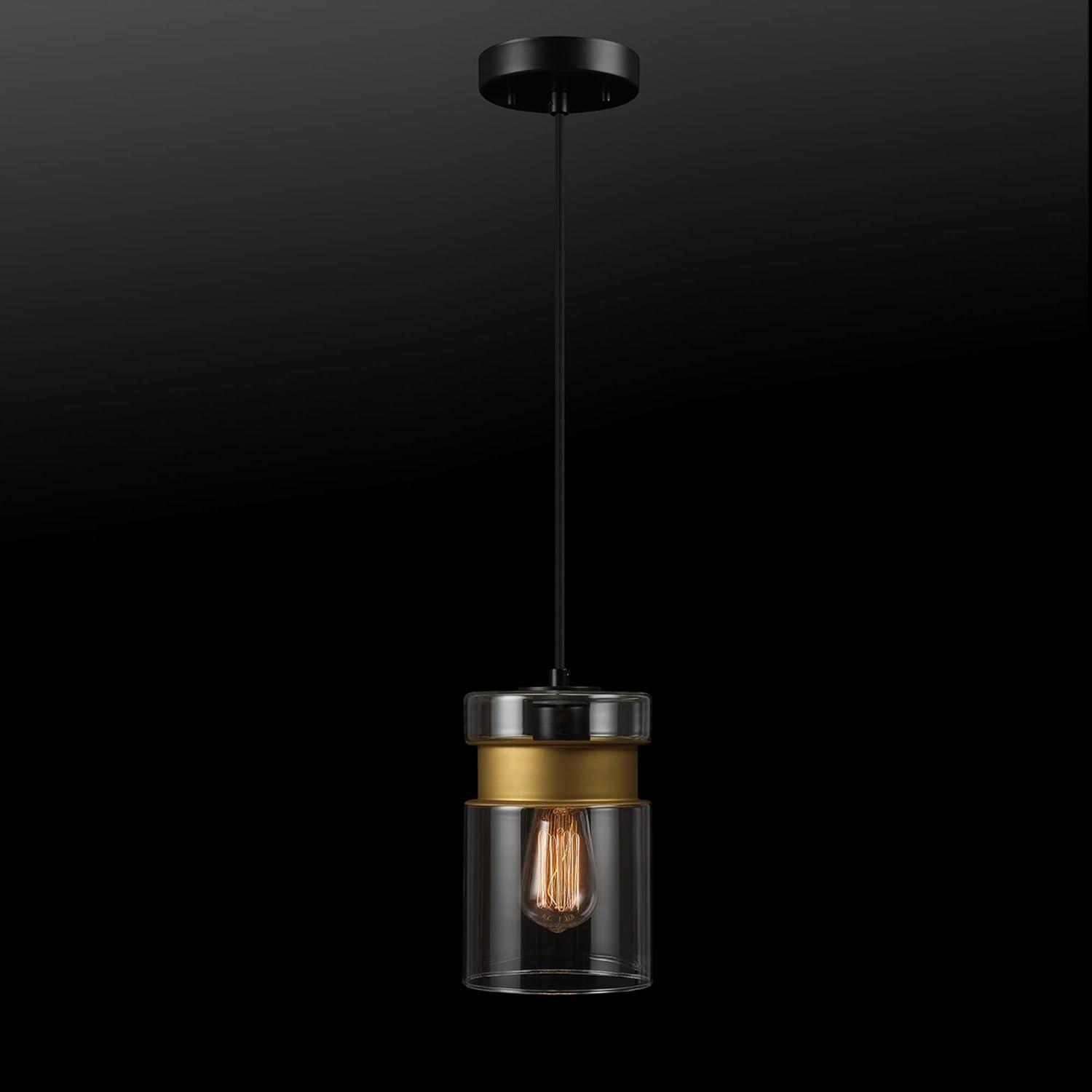 Globe Electric Dionne 1-Light Matte Black Pendant with Brass Accents and Clear Glass Shade, 61250