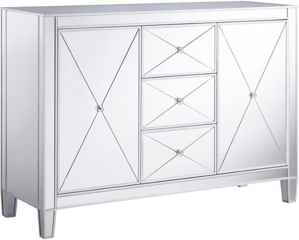 Maklaine Transitional 2 Door Mirrored Sideboard in Matte Silver