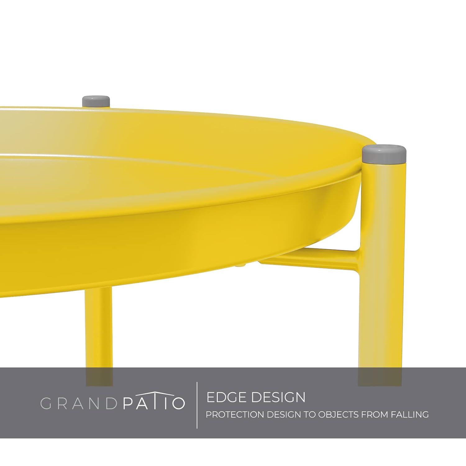 Grand Patio Indoor & Outdoor Side Table 2-Tier, Weather-Resistant Steel Round End Table for Porch, Poolside, Bedroom, Living Room, Yellow