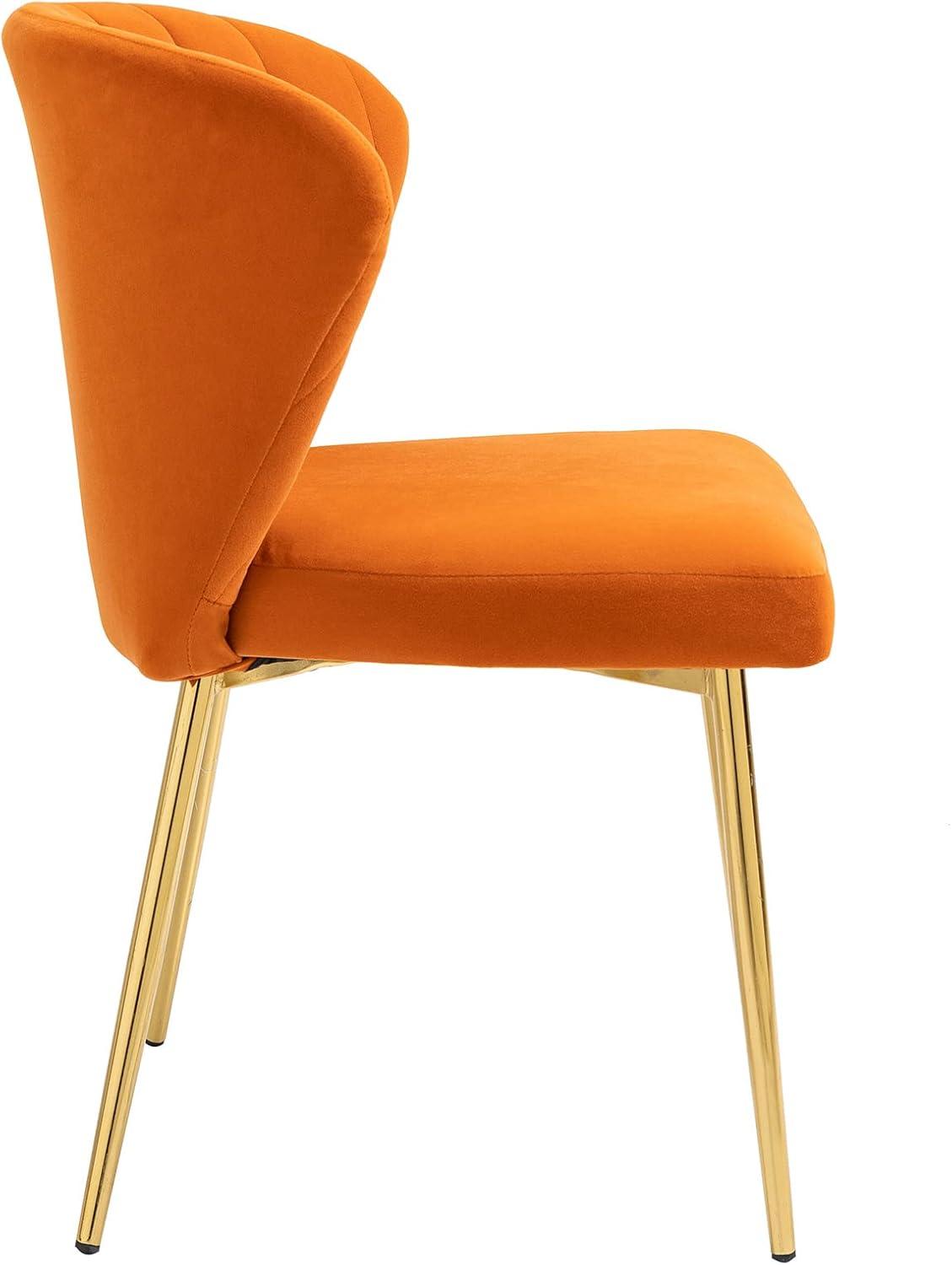 Velvet Dining Chairs Set of 2 Upholstered Side Chairs Accent Home Kitchen Tufted Metal Legs Living Room Orange