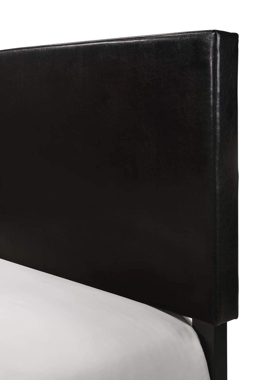 Sleek Modern Queen Platform Bed with Padded Headboard in Black Faux Leather