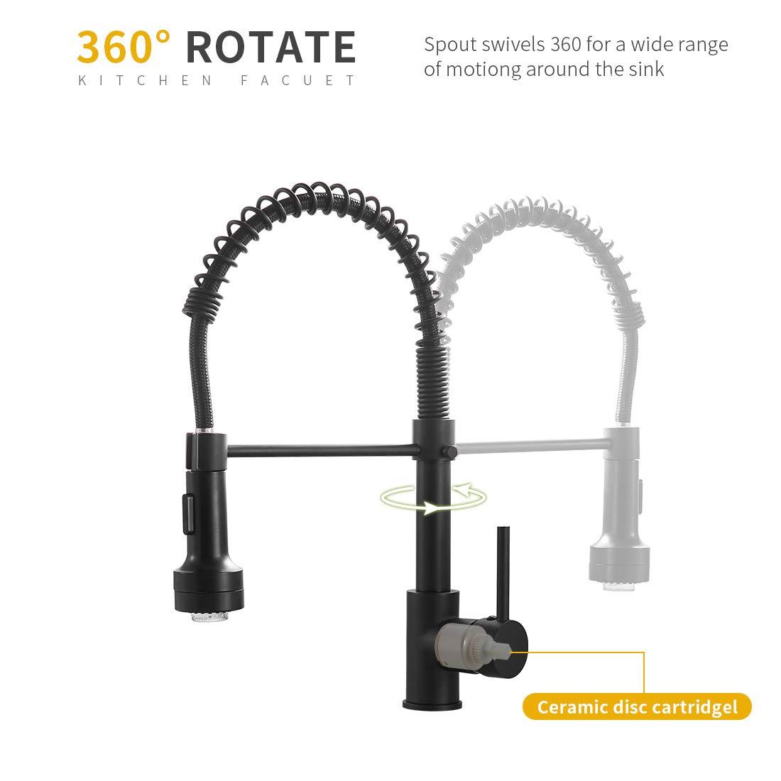 AIMADI Kitchen Faucet with Sprayer, Modern Single Handle Pull Down Sprayer Spring Matte Black Kitchen Sink Faucet with LED Light