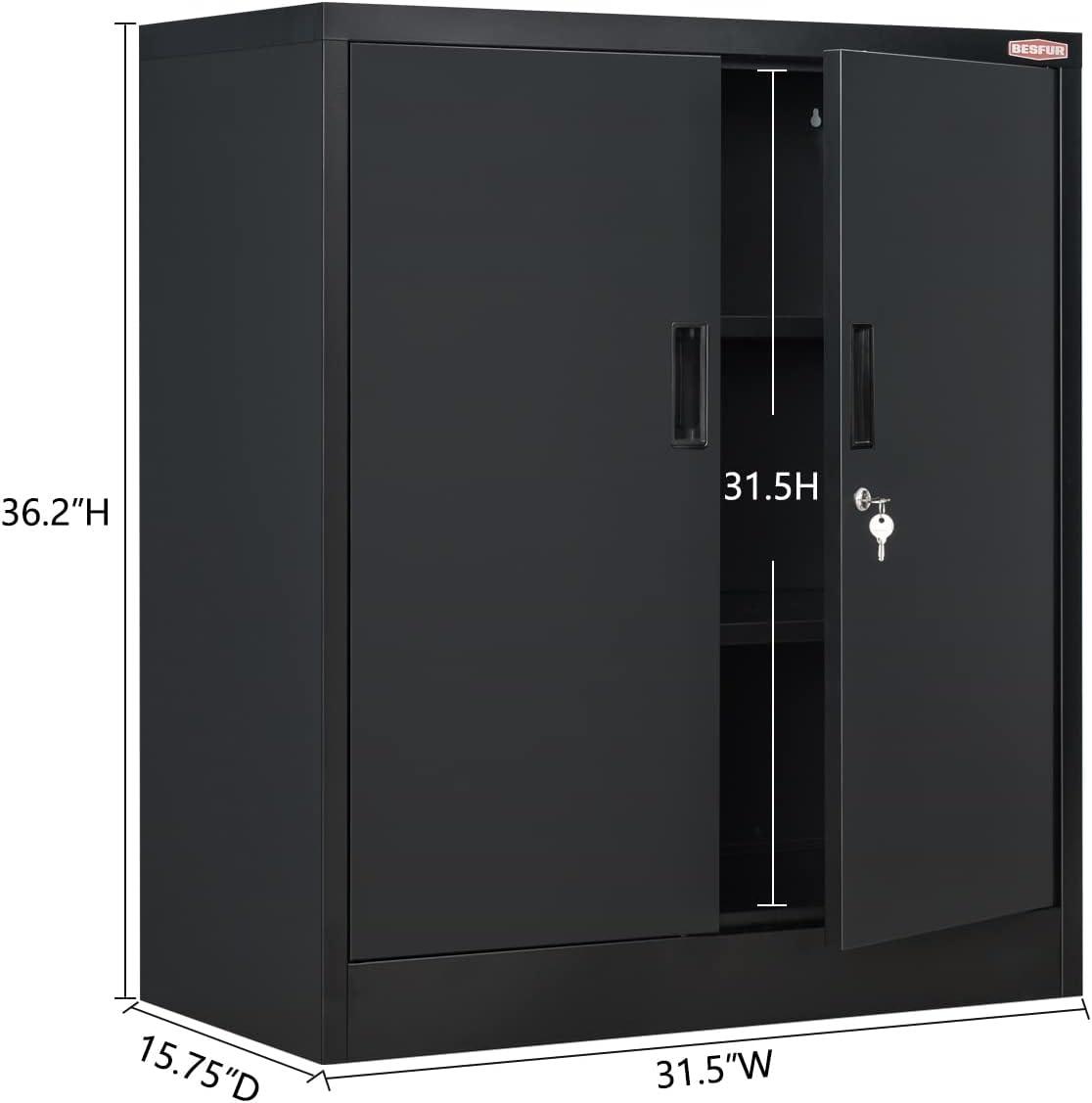 Metal Storage Cabinet, 36" H Locking Storage Cabinet with Adjustable Shelves, Steel Storage Cabinet for Garage, Home, Office, Utility Room-Black