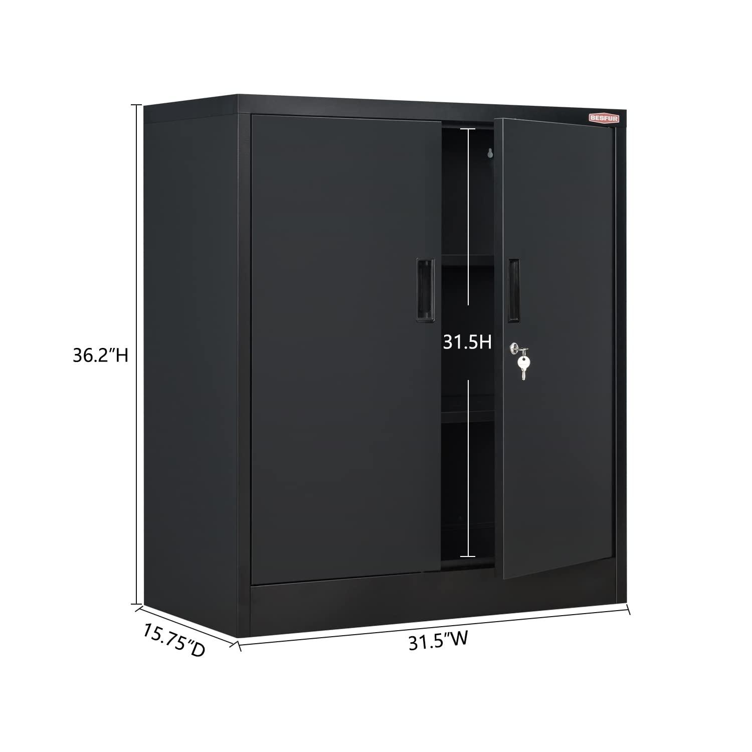 Metal Storage Cabinet, 36" H Locking Storage Cabinet with Adjustable Shelves, Steel Storage Cabinet for Garage, Home, Office, Utility Room-Black