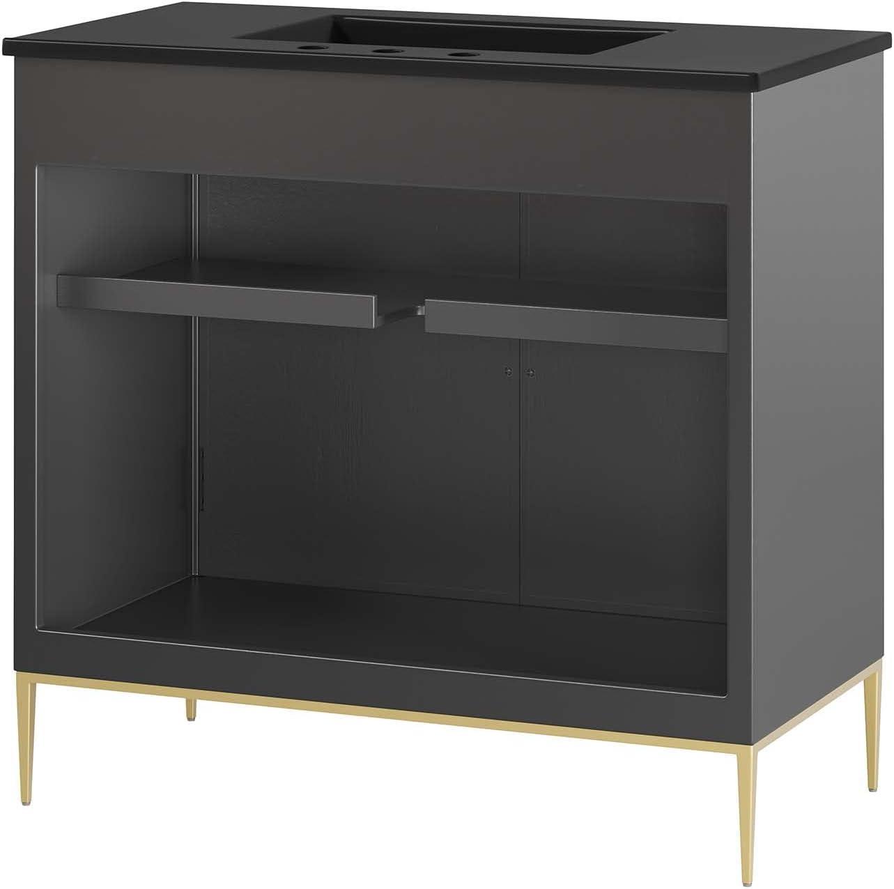 Modway Awaken 36" Solid Wood and MDF Bathroom Vanity in Black