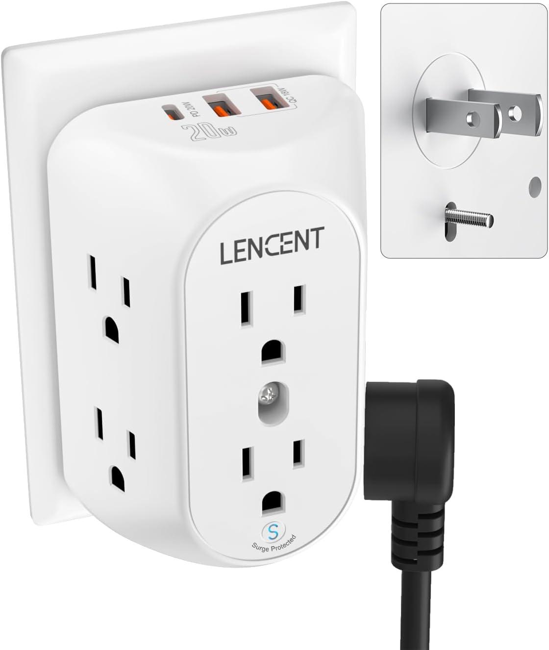 LENCENT 2 Prong Power Strip,3 to 2 Prong Grounding Outlet Adapter 6 Outlet PD20W &2 USB A Port,1728J Surge Protector, 3-Sided Wide Spaced Extender, Polarized Plug,Wall Mount for Non-Grounded Outlet