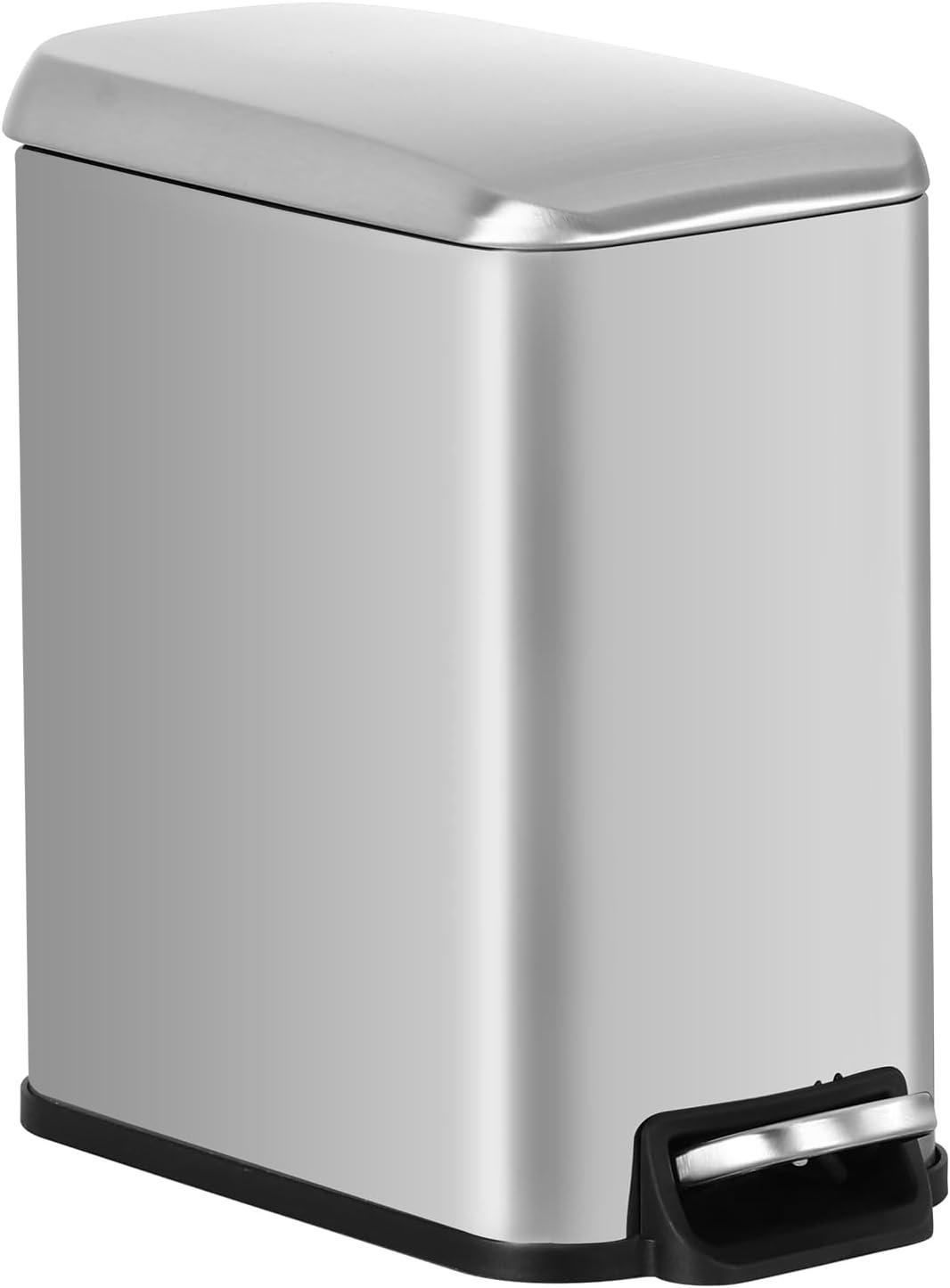 FDW Bathroom Trash Can With A Lid 1.3 Gallon  (5 L) Small Trash Bin Step Pedal Garbage Can With Removable Bucket Slim For Small Spaces For Bathroom,Bedroom,Kitchen,Office