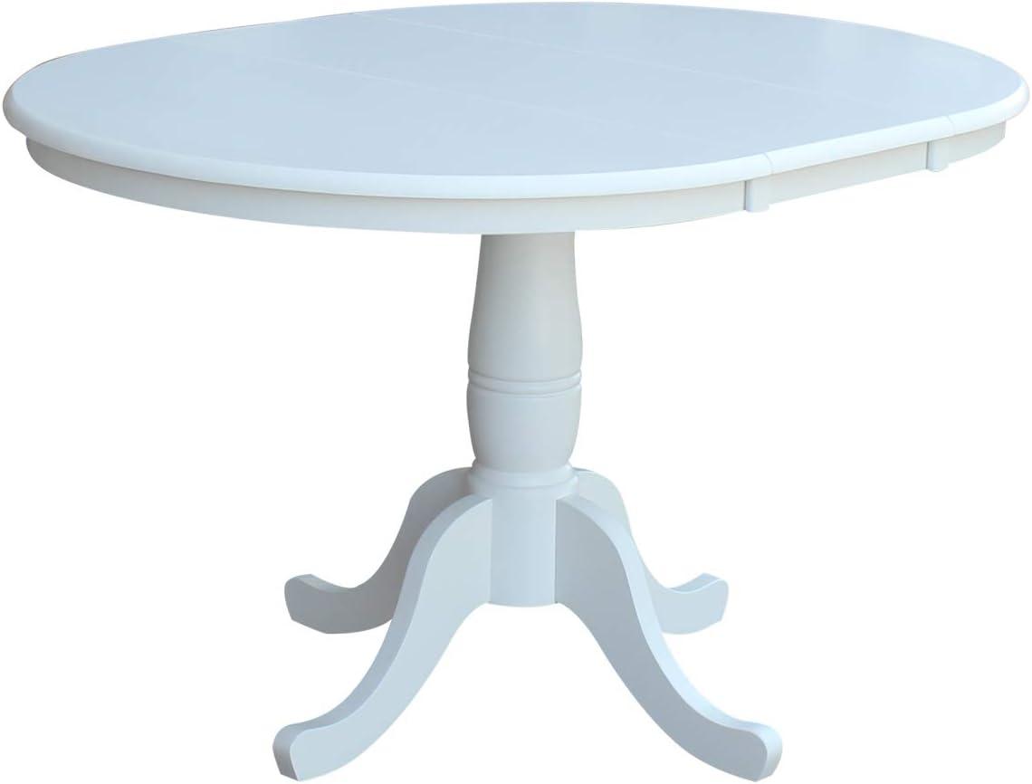 36" Kyle Round Top Pedestal with 12" Drop Leaf Dining Table White - International Concepts: Oval Kitchen Table for 4, Butterfly Leaf