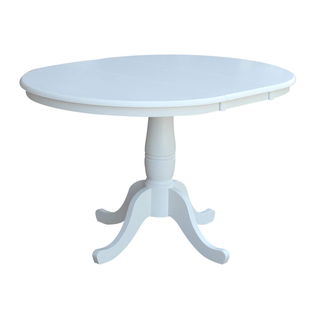 36" Kyle Round Top Pedestal with 12" Drop Leaf Dining Table White - International Concepts: Oval Kitchen Table for 4, Butterfly Leaf