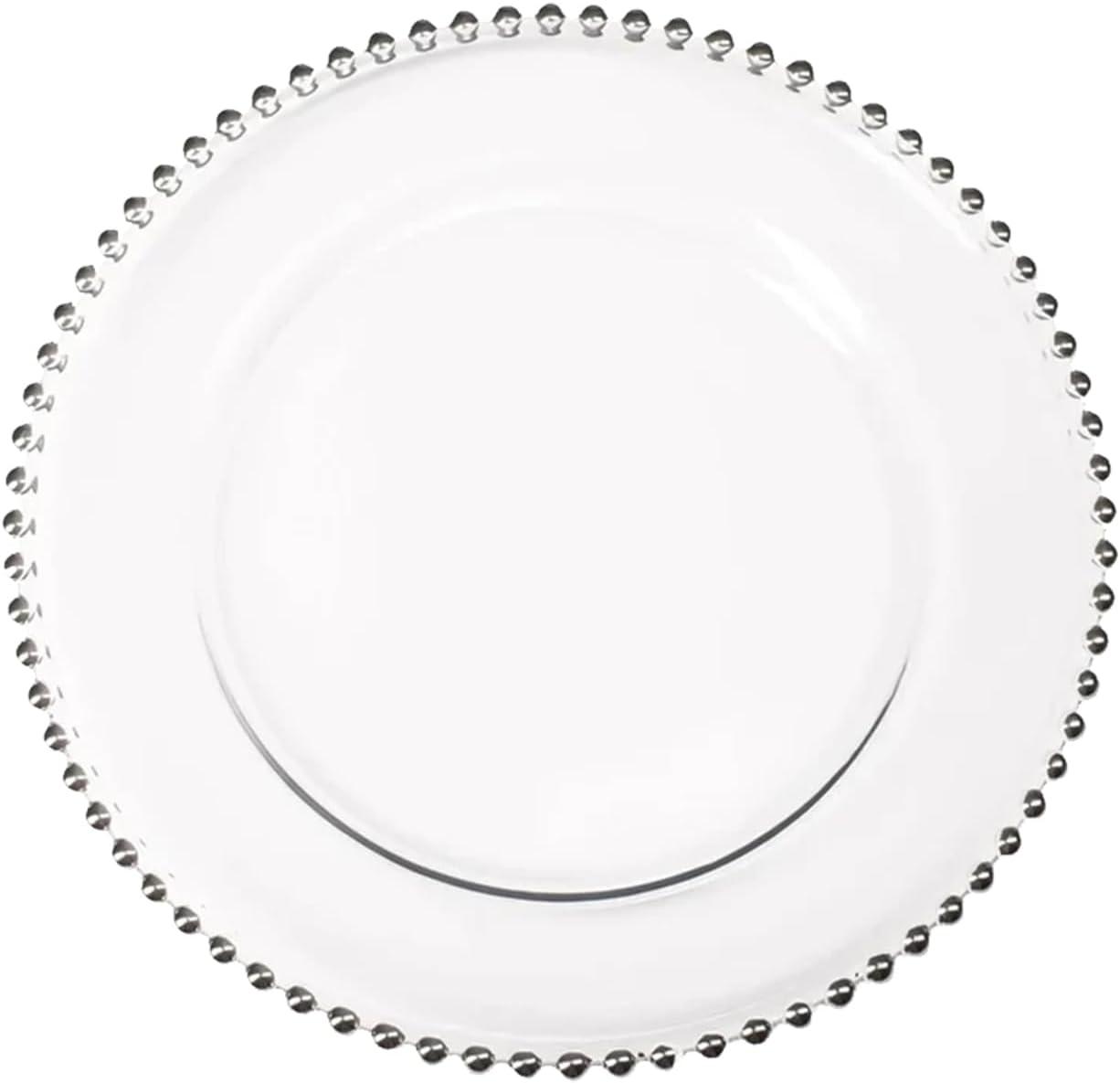 Handcrafted Silver Glass Beaded Charger Plates, 13-inch, Set of 8