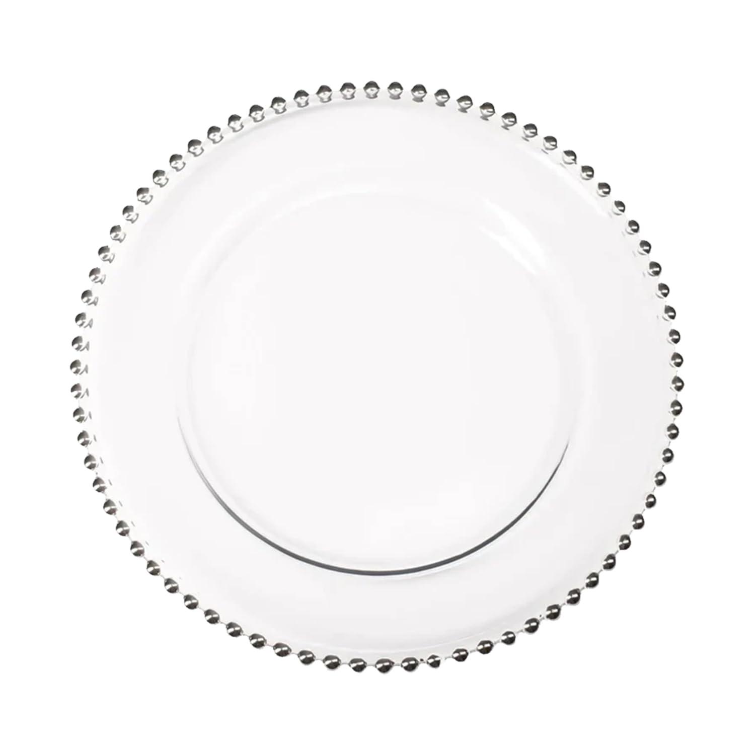 Handcrafted Silver Glass Beaded Charger Plates, 13-inch, Set of 8
