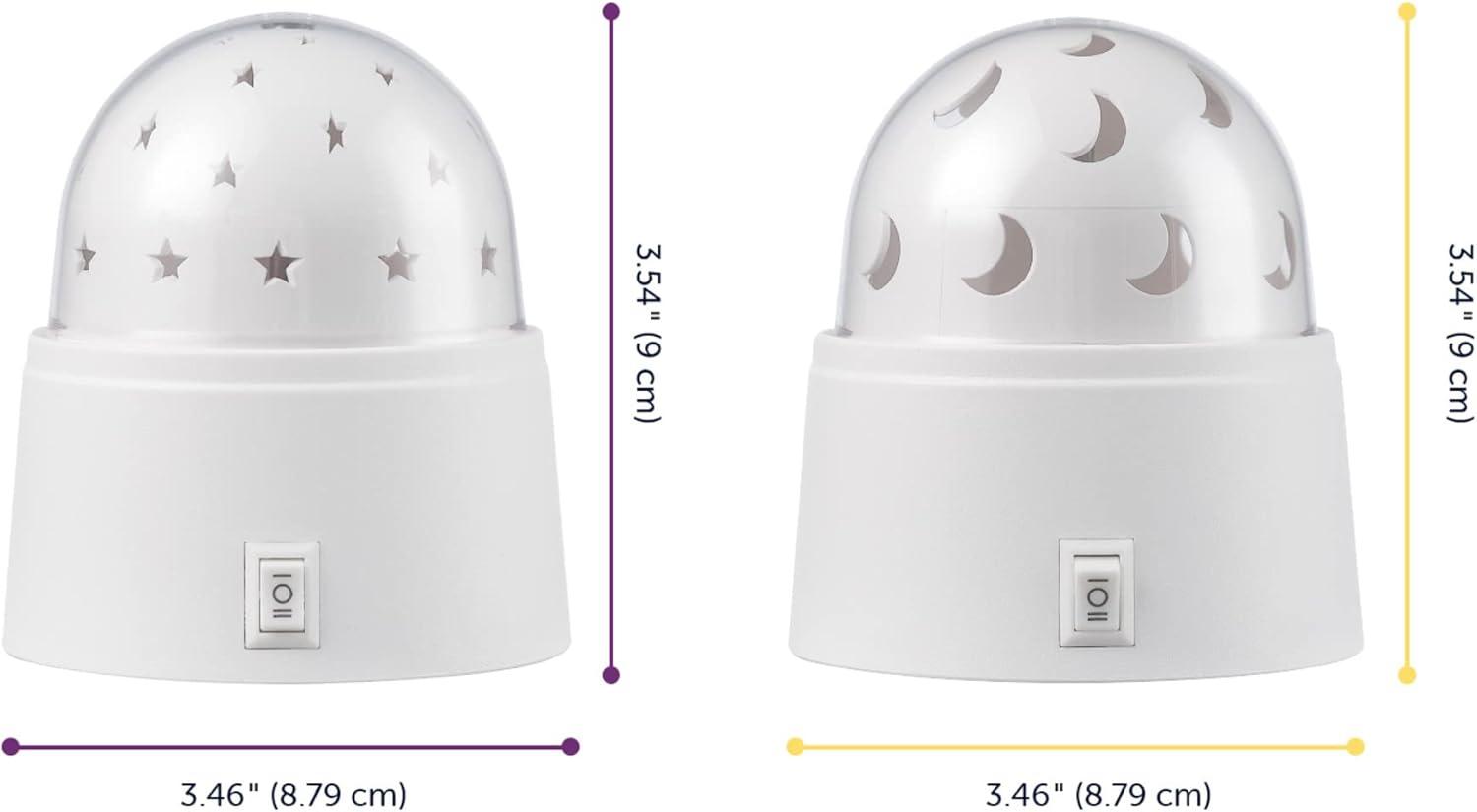 Globe Electric 13767 Rotating Projector Star and Moon LED Integrated Night Lights 2-Pack, 1x Star, 1x Moon, Battery Operated, 30 Min Timer, On/of Button, White Finish