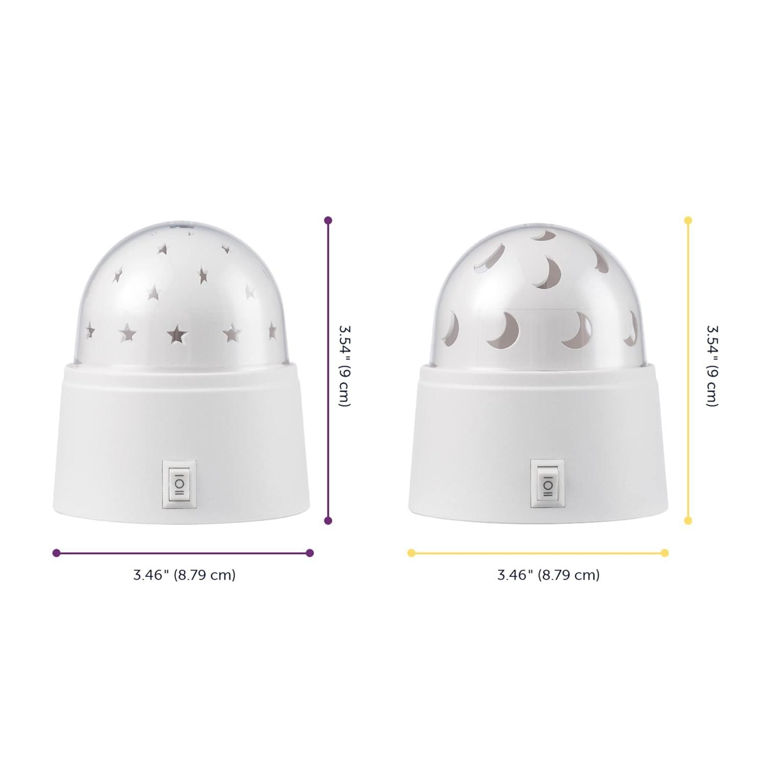 Globe Electric 13767 Rotating Projector Star and Moon LED Integrated Night Lights 2-Pack, 1x Star, 1x Moon, Battery Operated, 30 Min Timer, On/of Button, White Finish