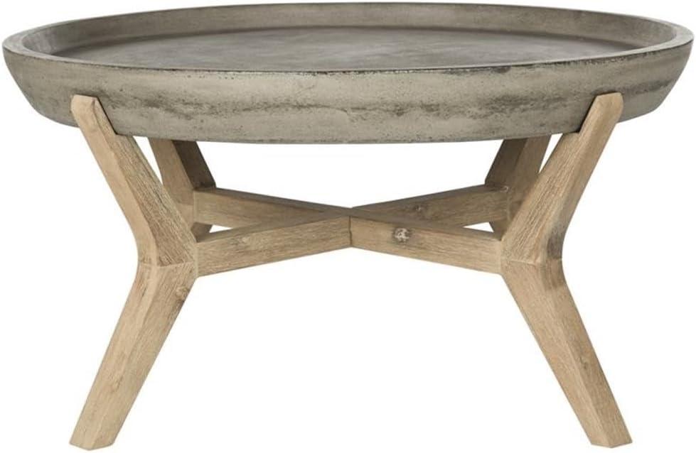 Safavieh Wynn 18.1" Round Wood/Concrete Indoor/Outdoor Coffee Table in Dark Gray