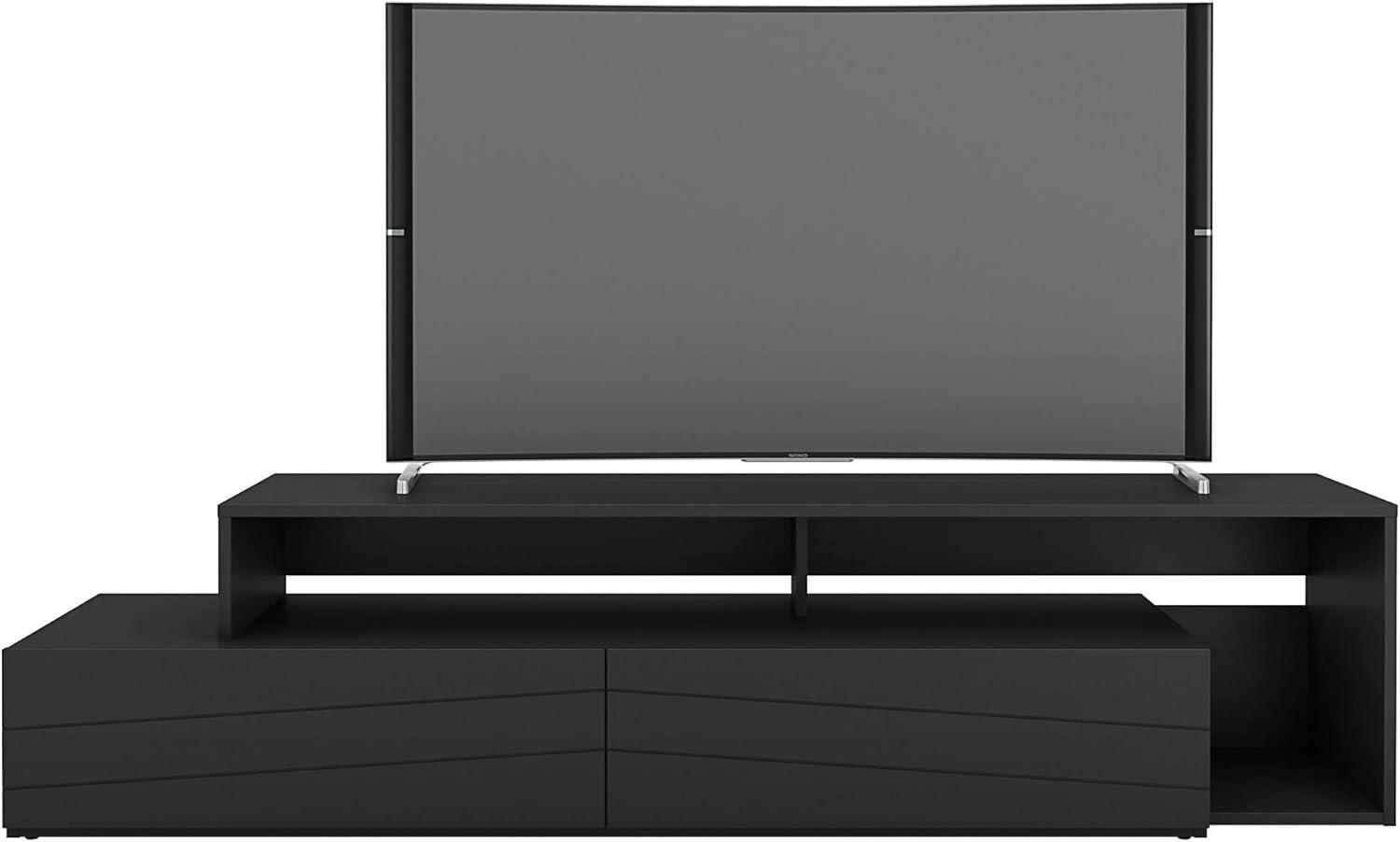 Tonik TV Stand for TVs up to 80" Black - Nexera: Modern Console with Drawers, Melamine Finish, Wood Composite