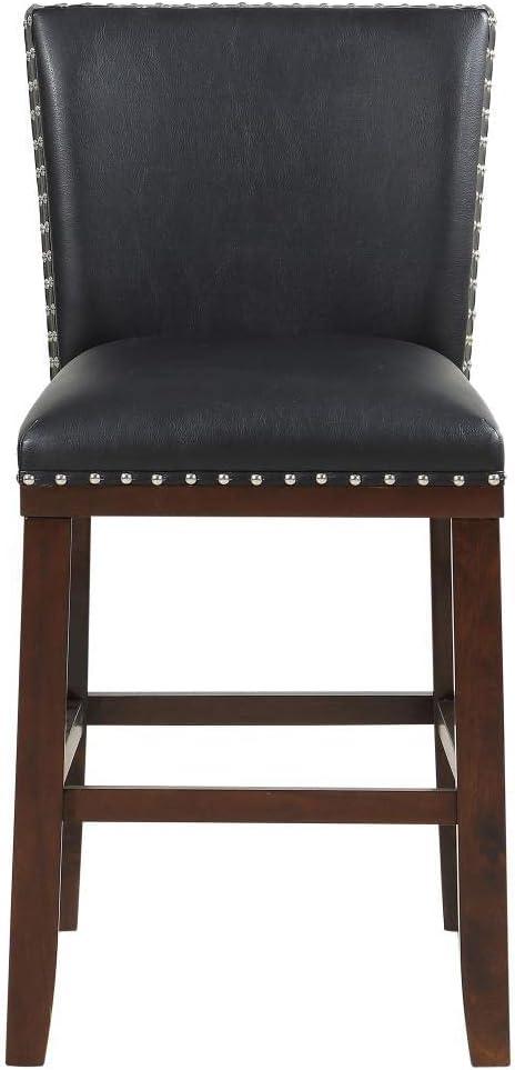 Tiffany Counter Chairs - Set of 2 - Black - Nailhead Trim Kitchen Island Stools - Wood Legs