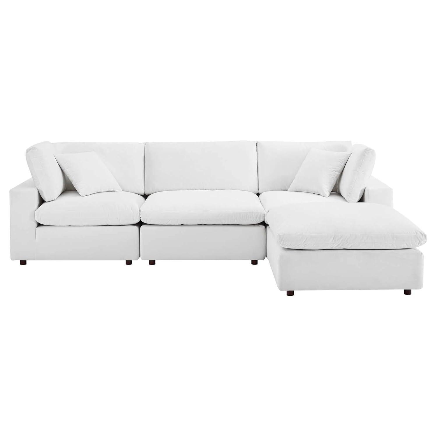 Modway Commix 4-Piece Down Filled Overstuffed Performance Velvet Sectional Sofa in White