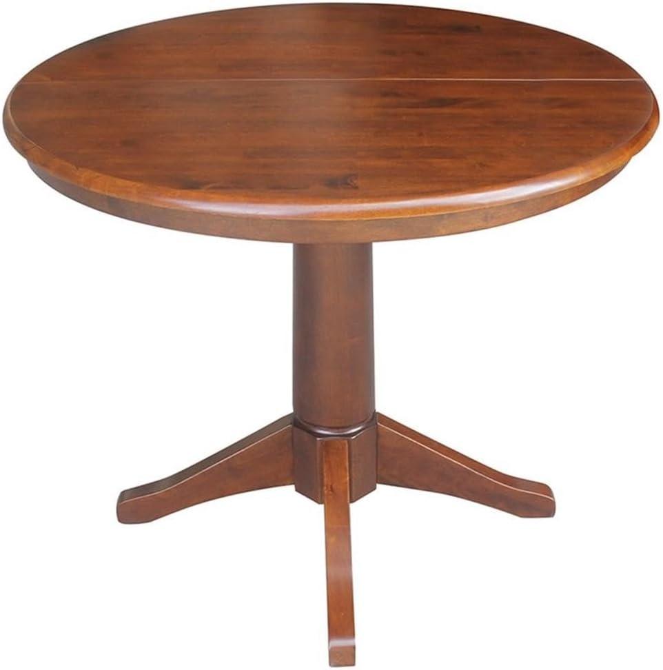 36" Magnolia Round Top Dining Table with 12" Leaf Espresso - International Concepts: Solid Parawood, Expandable, Pedestal Base