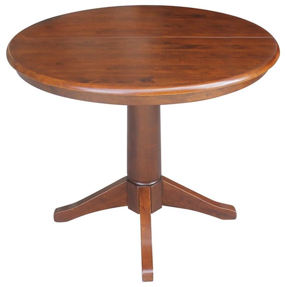36" Magnolia Round Top Dining Table with 12" Leaf Espresso - International Concepts: Solid Parawood, Expandable, Pedestal Base