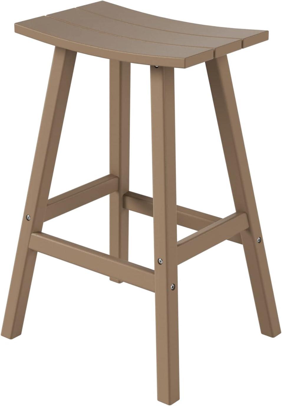 WestinTrends Malibu HDPE Outdoor Patio 29" Bar Stool Saddle Seat, Weathered Wood