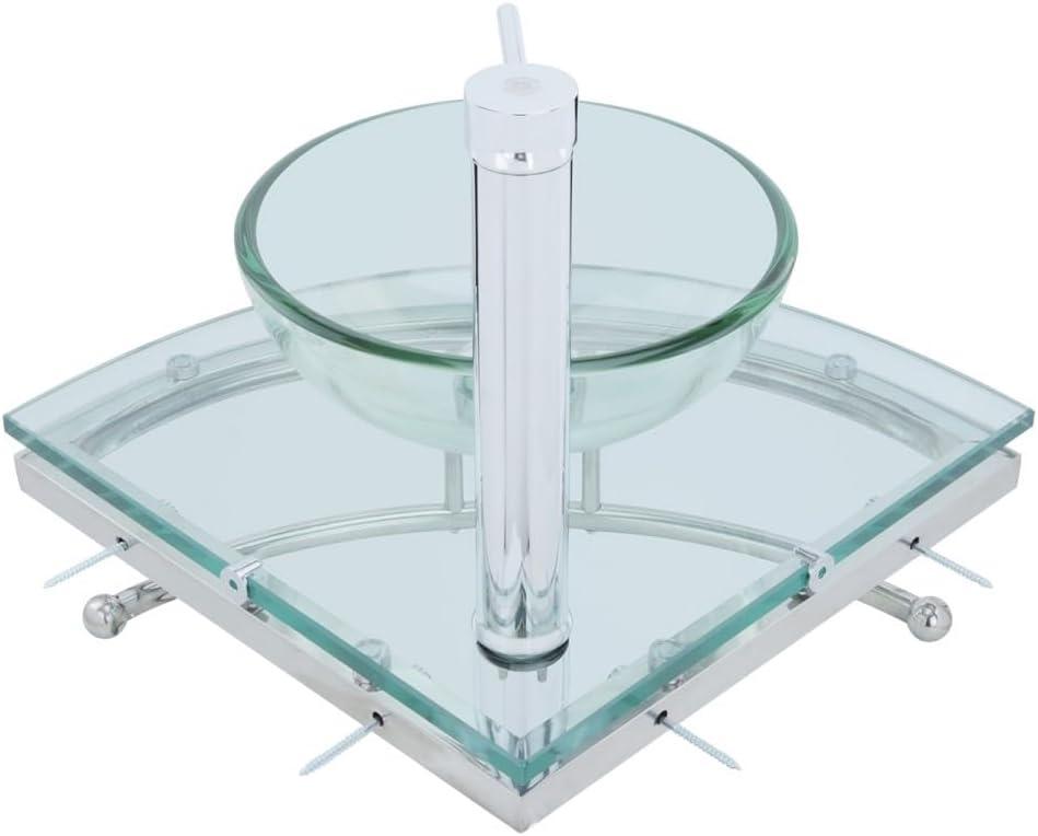 The Renovators Supply Inc. 10889 Round Corner Glass Wall Mount Bathroom Vessel Sink with Chrome Faucet Towel Bar