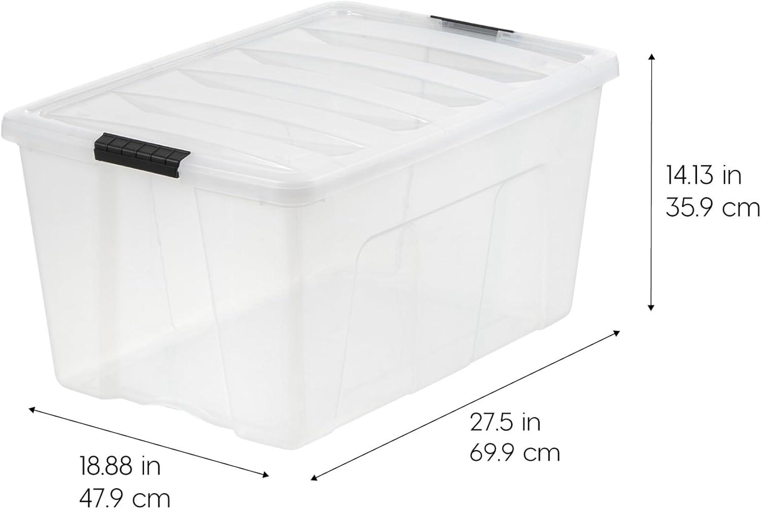 IRIS USA 2 Pack 94 Quart Stackable Plastic Storage Bins with Lids and Latching Buckles