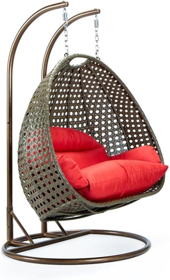 LeisureMod Wicker Hanging 2 person Egg Swing Chair,Red