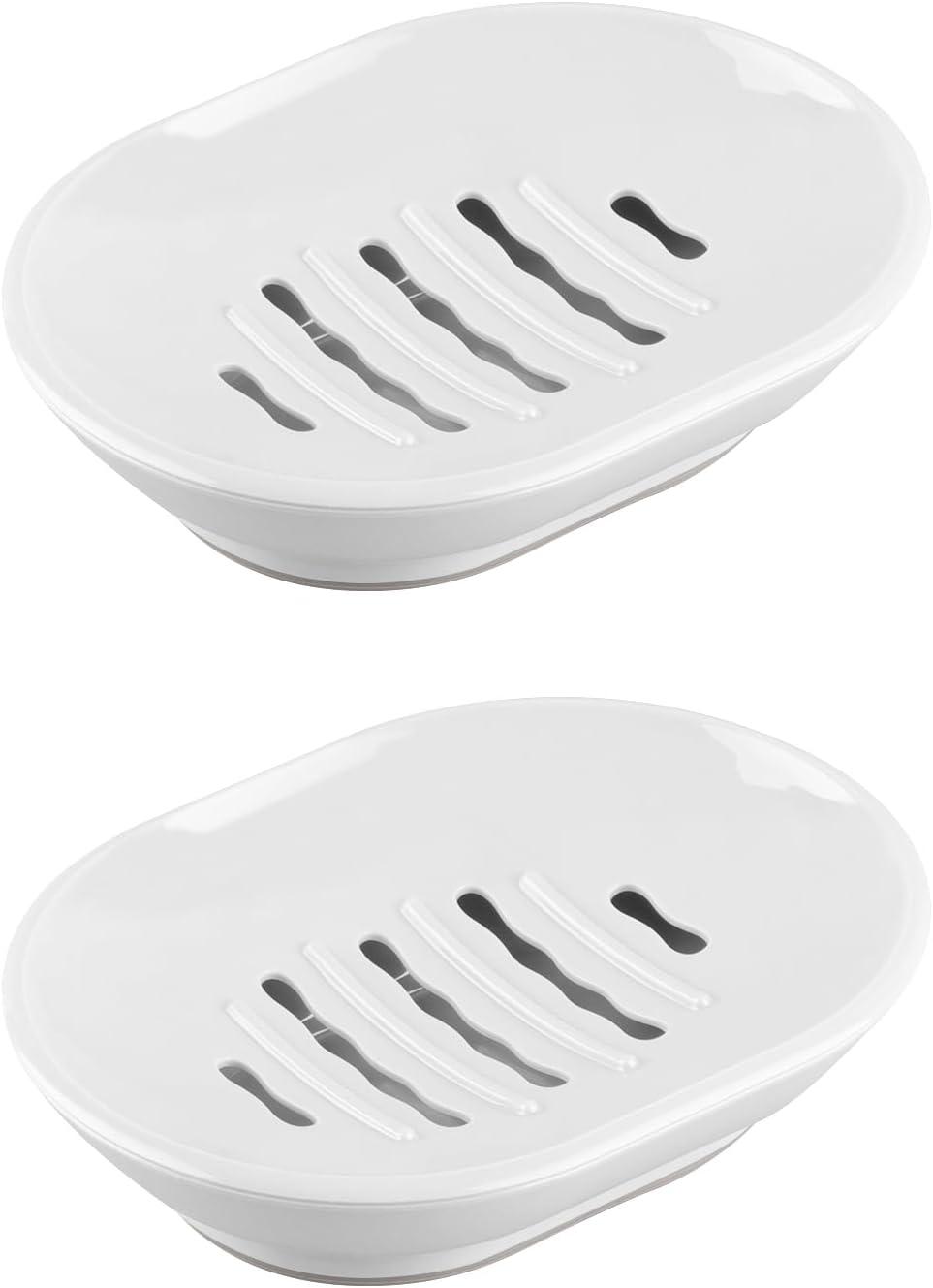 White Dual-Layer Plastic Soap Dish with Drainage, 2-Pack