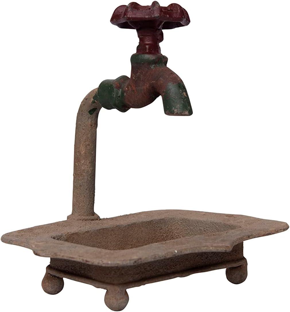 Creative Co-Op Rustic Metal Soap Dish with Faucet