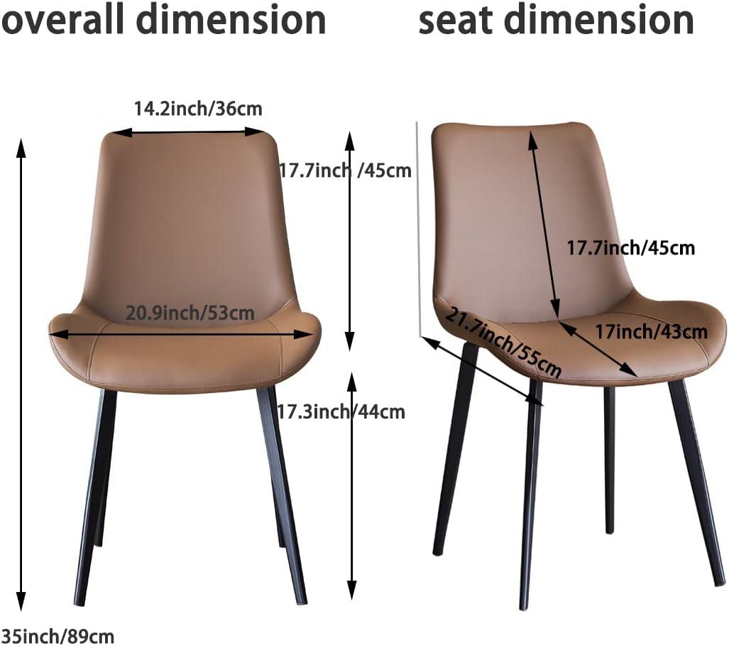 Chairs Set of 4, Modern Kitchen Dining Room Chairs, Upholstered Dining Accent Side Chairs in Faux Leather Cushion Seat and Sturdy Metal Legs (Set of 4 Brown Chairs)