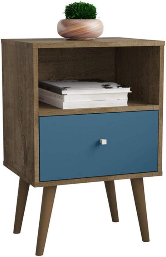 Liberty 1.0 Mid Century Modern Nightstand Rustic Brown/Aqua Blue - Manhattan Comfort
