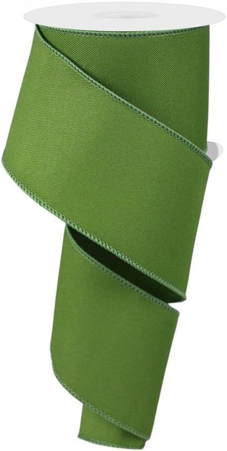 2.5" Moss Green Diagonal Weave Wired Edge Ribbon, 10 Yards