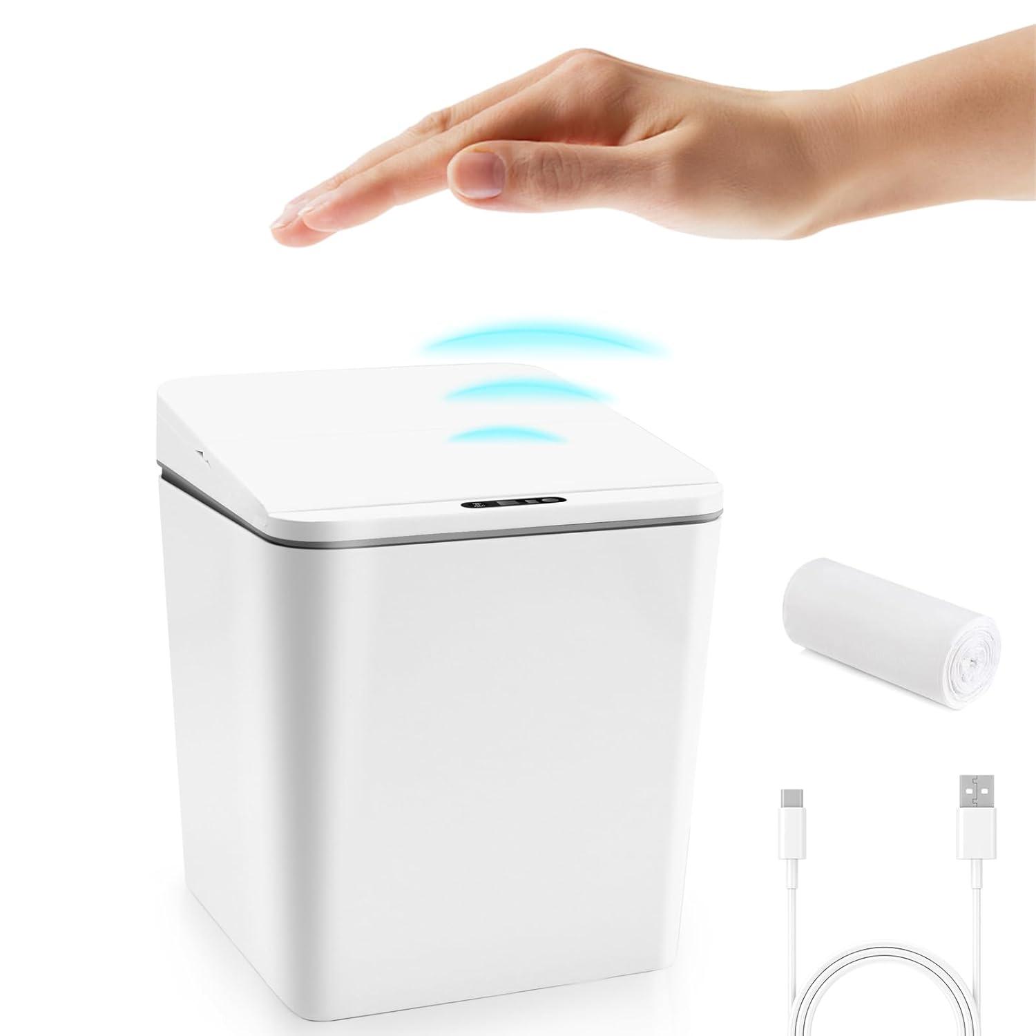 White Plastic Touchless Mini Sensor Trash Can