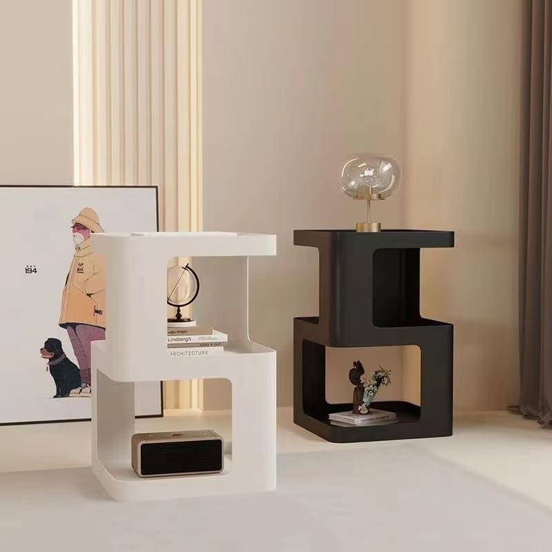 Black Metal Modern Nightstand with Storage Shelf