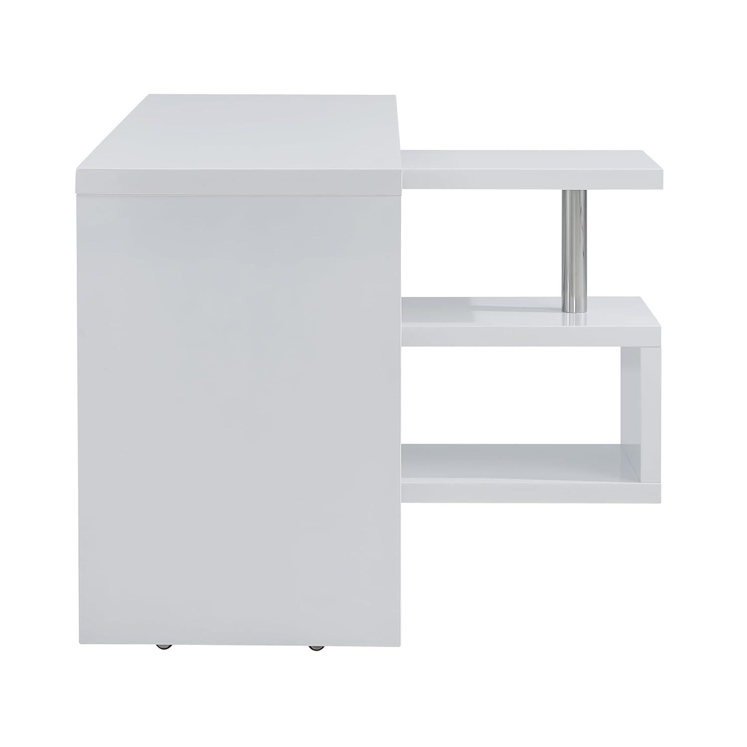 SEI Furniture Yates Adjustable Corner Writing Desk in White and Chrome
