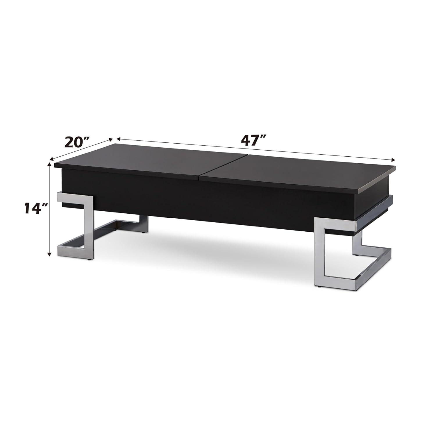 ACME Calnan Rectangular Lift Top Coffee Table in Black and Chrome