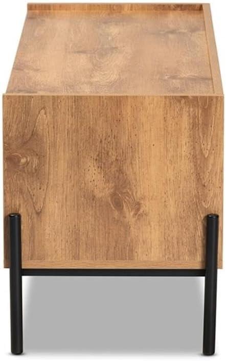Tasman Wood and Metal 2 Door TV Stand for TVs up to 45" Natural Brown/Black - Baxton Studio