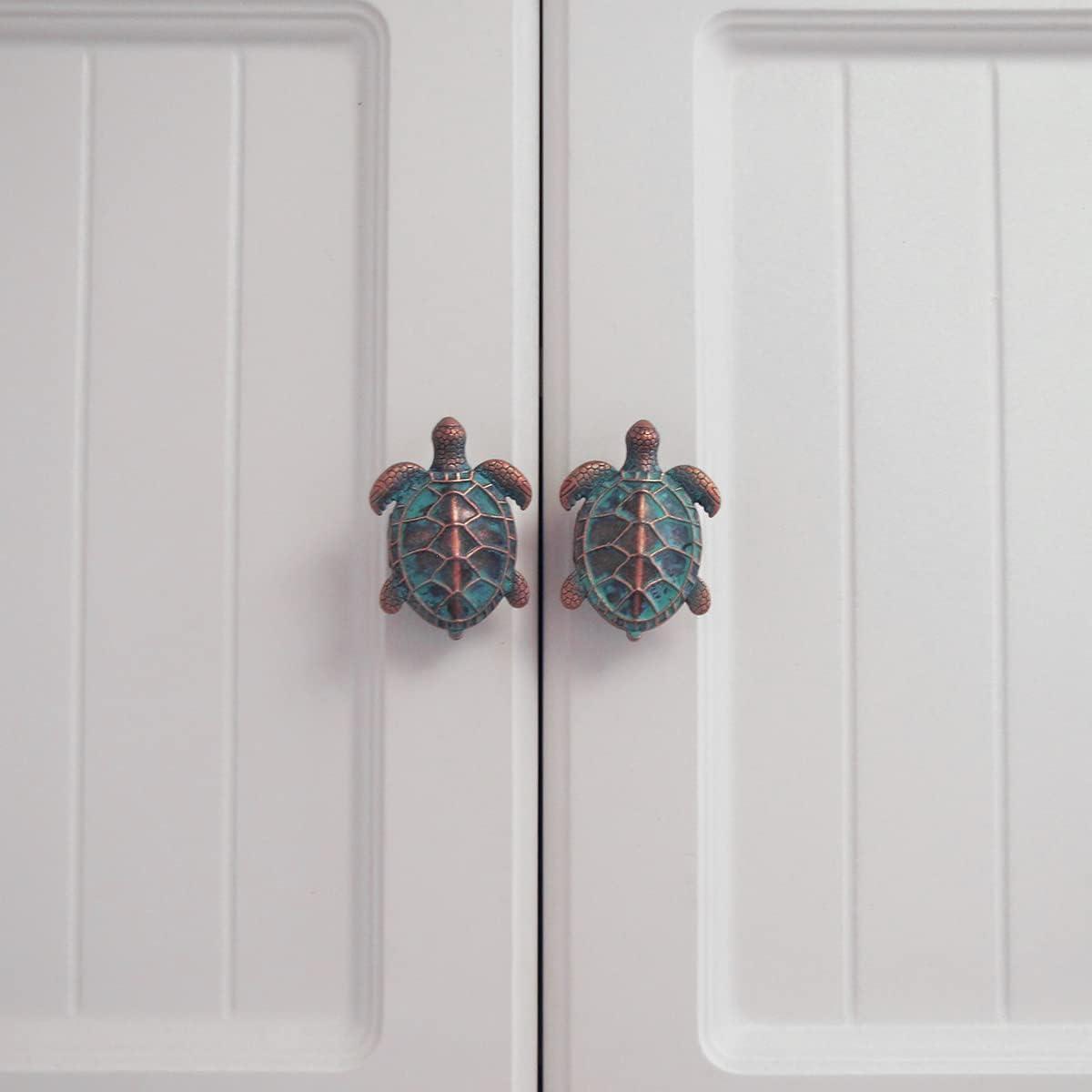 Verdigris Copper Sea Turtle Cabinet Door Dresser Drawer Pull Knob Kitchen Bathroom Nautical Hardware Ocean Decor