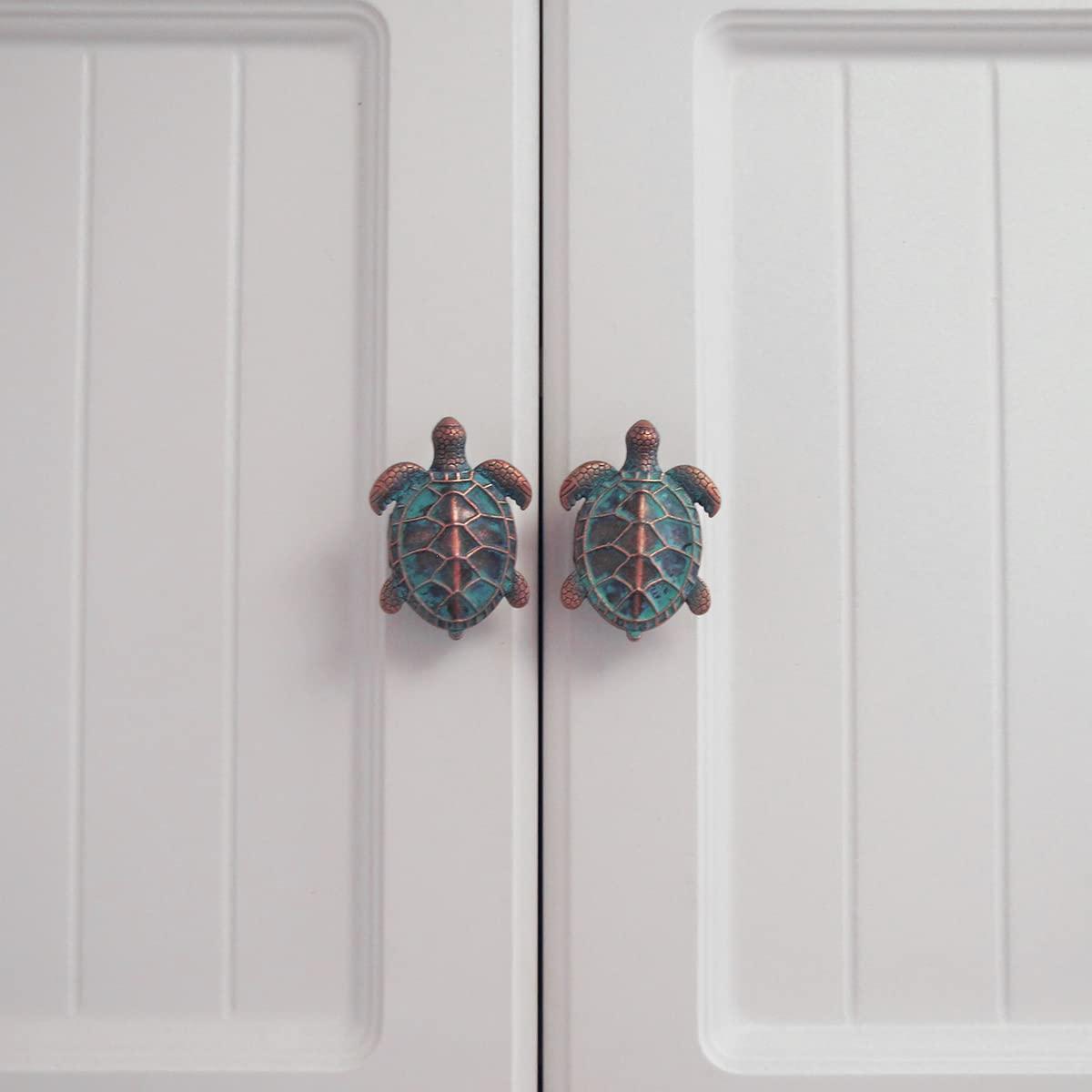 Verdigris Copper Sea Turtle Cabinet Door Dresser Drawer Pull Knob Kitchen Bathroom Nautical Hardware Ocean Decor