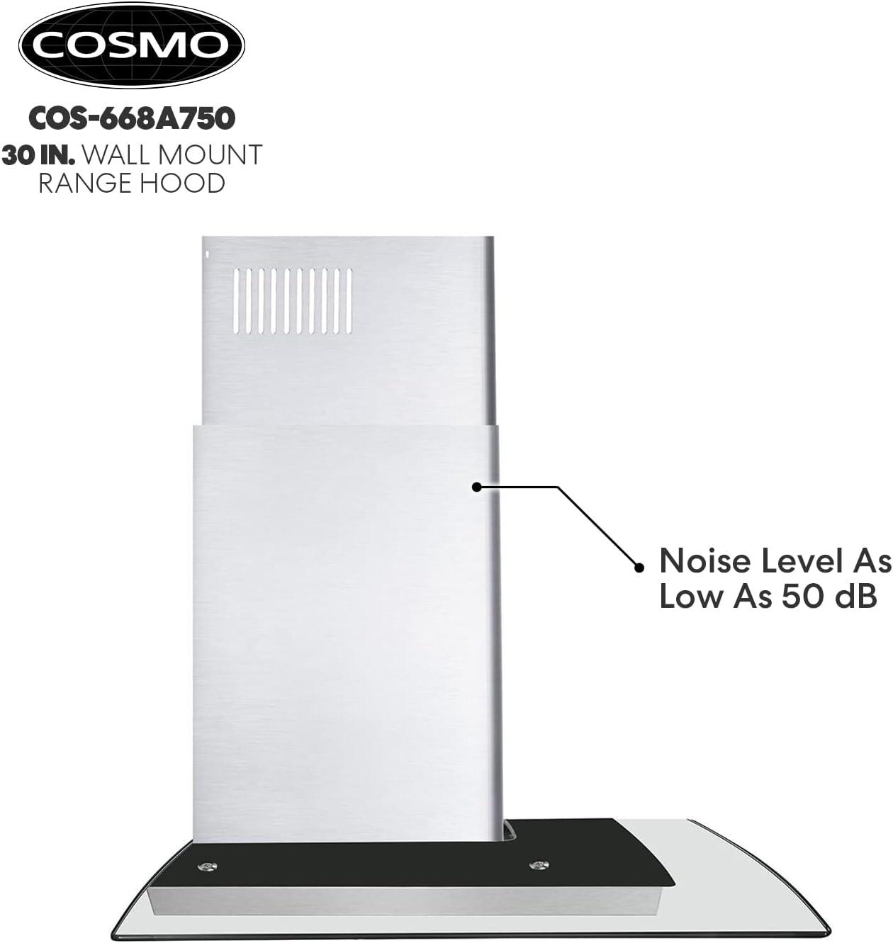 Cosmo 30 in. Ducted Wall Mount Range Hood Kitchen Hood in Stainless Steel with Push Button Controls, LED Lighting and Permanent Filters