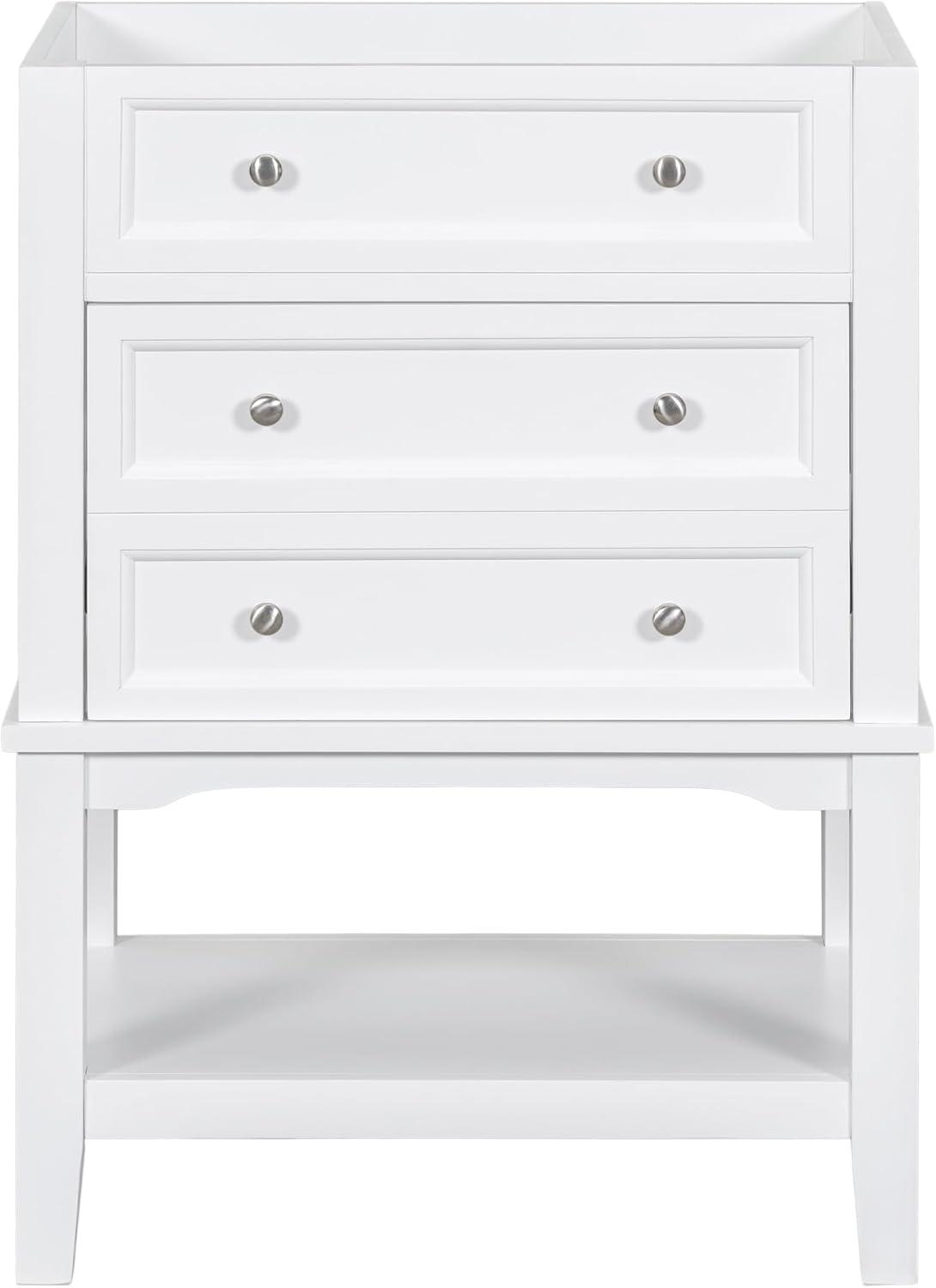 Seetaras 24" Bathroom Vanity with Drawer Open Shelf,Bathroom Storage Cabinet Without Sink, Base Only, Solid Wood Frame, White