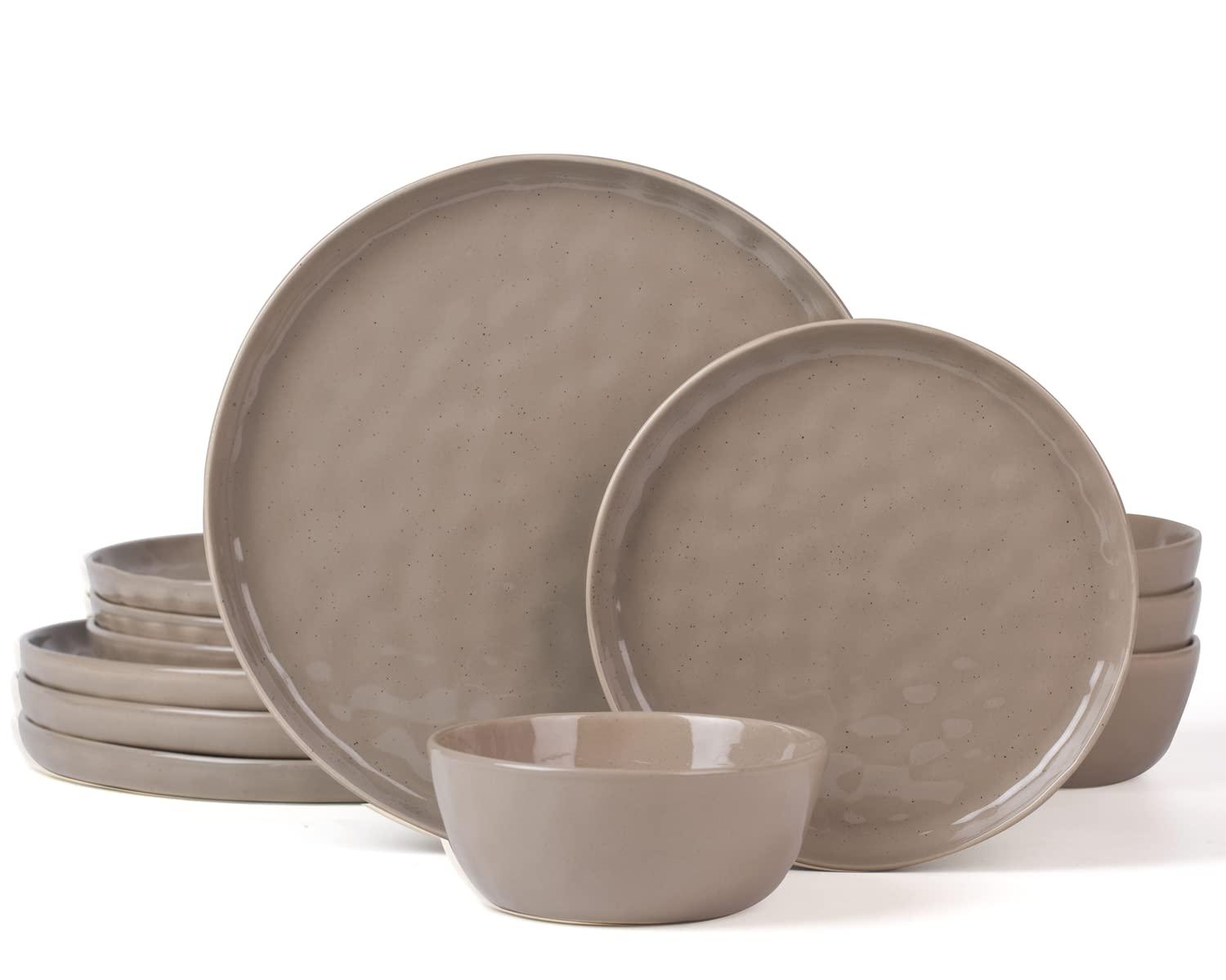 Famiware Mars Plates and Bowls Set, 12 Pieces Dinnerware Sets, Dishes Set for 4, Cinnamon Brown