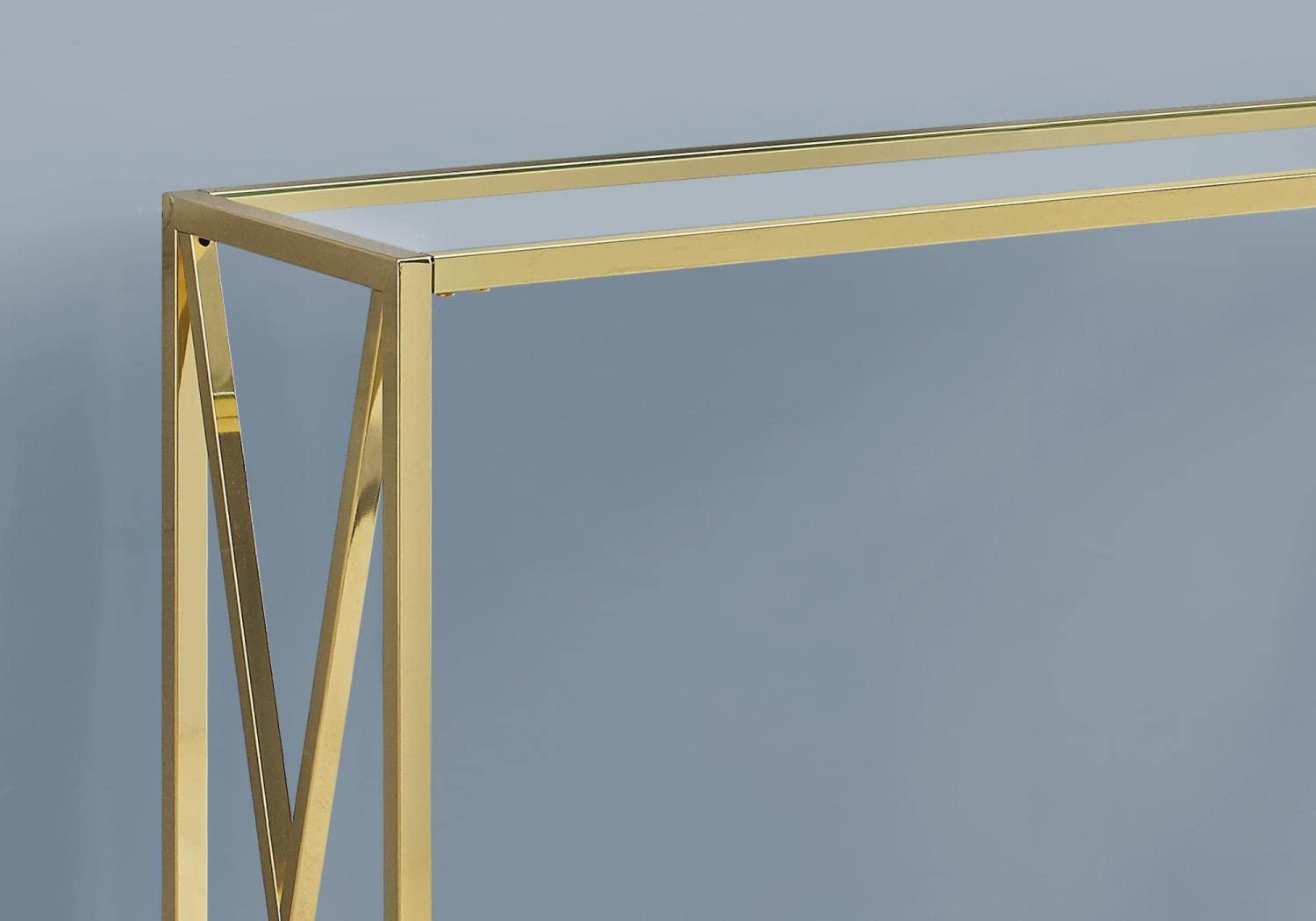 Monarch Specialties 42.25 Inch Modern Chic Glass Top Metal Frame Console Accent Table with Criss-Cross Legs for Living Rooms and Offices, Gold