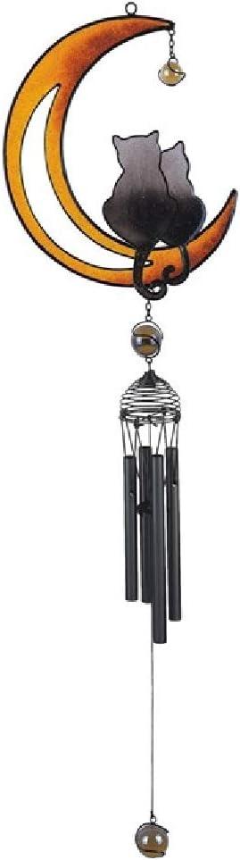 Black and Gold Cats on Moon Wind Chime with Gems