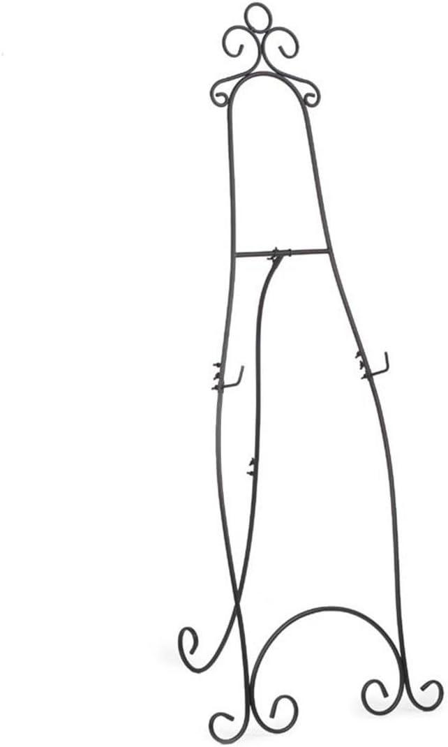 Floor-Standing Easel Stand with Decorative Embellishments and Adjustable Hooks, 71.25 inches Tall, Steel Construction - Black